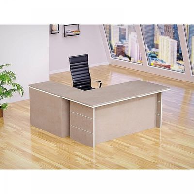 Executive LShape Desk for Computer Workstation (Light Concrete-White)