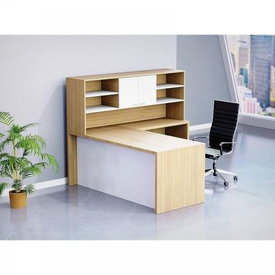 Newly Crafted L-Shaped Executive Desk with Height Storage Feature Presented by Mahmayi, Sturdy Wooden Desks for Offices, Home, School, Reception, Computer - Coco Bolo-Premium White (180 Cm)