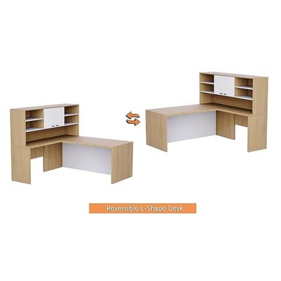 Newly Crafted L-Shaped Executive Desk with Height Storage Feature Presented by Mahmayi, Sturdy Wooden Desks for Offices, Home, School, Reception, Computer - Coco Bolo-Premium White (180 Cm)