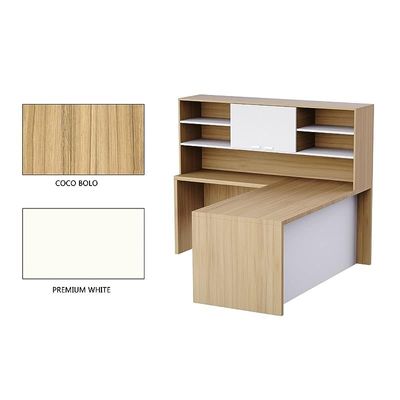 Newly Crafted L-Shaped Executive Desk with Height Storage Feature Presented by Mahmayi, Sturdy Wooden Desks for Offices, Home, School, Reception, Computer - Coco Bolo-Premium White (180 Cm)