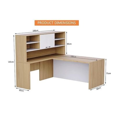 Newly Crafted L-Shaped Executive Desk with Height Storage Feature Presented by Mahmayi, Sturdy Wooden Desks for Offices, Home, School, Reception, Computer - Coco Bolo-Premium White (180 Cm)