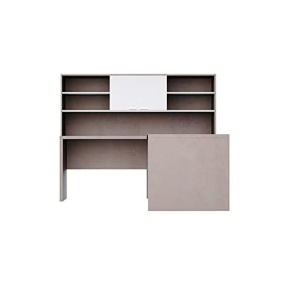 Stylish L-Shaped Executive Desk with Height Storage Feature Presented by Mahmayi, Sturdy Wooden Desks for Offices, Home, School, Reception, Computer - Light Concrete-Premium White (180 Cm)