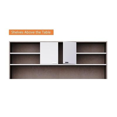 Stylish L-Shaped Executive Desk with Height Storage Feature Presented by Mahmayi, Sturdy Wooden Desks for Offices, Home, School, Reception, Computer - Light Concrete-Premium White (180 Cm)