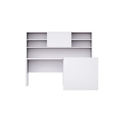 Simplistic L-Shaped Executive Desk with Height Storage Feature Presented by Mahmayi, Sturdy Wooden Desks for Offices, Home, School, Reception, Computer - Premium White (180 Cm)