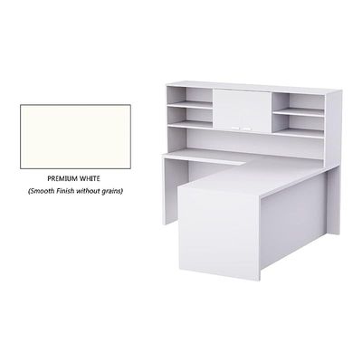 Simplistic L-Shaped Executive Desk with Height Storage Feature Presented by Mahmayi, Sturdy Wooden Desks for Offices, Home, School, Reception, Computer - Premium White (180 Cm)