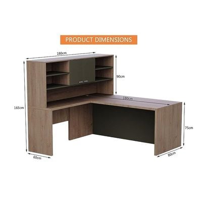 Newly Designed L-Shaped Executive Desk with Height Storage Feature Presented by Mahmayi, Sturdy Wooden Desks for Offices, Home, School, Reception, Computer - Truffle Davos Oak-Lava Grey (180 Cm)