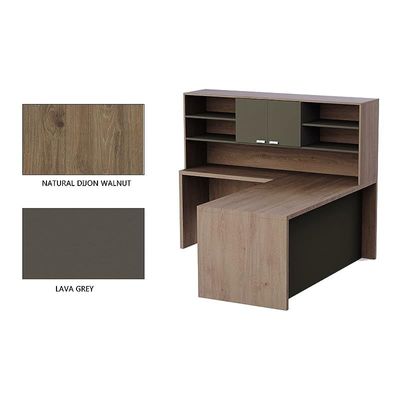 Newly Designed L-Shaped Executive Desk with Height Storage Feature Presented by Mahmayi, Sturdy Wooden Desks for Offices, Home, School, Reception, Computer - Truffle Davos Oak-Lava Grey (180 Cm)