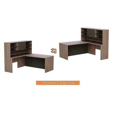 Newly Designed L-Shaped Executive Desk with Height Storage Feature Presented by Mahmayi, Sturdy Wooden Desks for Offices, Home, School, Reception, Computer - Truffle Davos Oak-Lava Grey (180 Cm)
