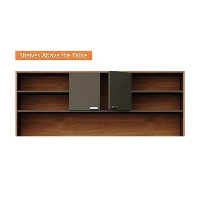 Modernistic L-Shaped Executive Desk with Height Storage Feature Presented by Mahmayi, Sturdy Wooden Desks for Offices, Home, School, Reception, Computer - Natural Dijon Walnut-Lava Grey (180 Cm)