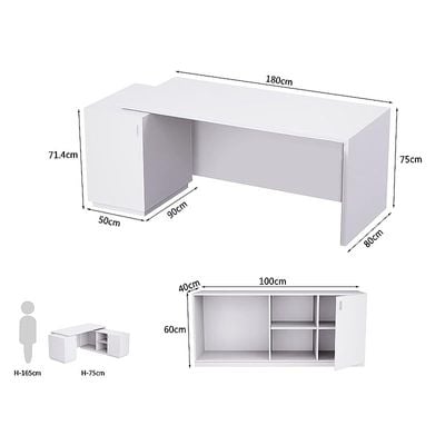 Specialties L Shaped Workstation Table with Storage Shelves and Cabinet for Home &amp; Office - Contemporary Style L Shaped Computer Desk Premium White