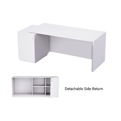 Specialties L Shaped Workstation Table with Storage Shelves and Cabinet for Home &amp; Office - Contemporary Style L Shaped Computer Desk Premium White