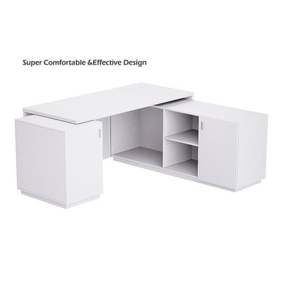 Specialties L Shaped Workstation Table with Storage Shelves and Cabinet for Home &amp; Office - Contemporary Style L Shaped Computer Desk Premium White