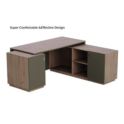 Specialties L Shaped Workstation Table with Storage Shelves and Cabinet for Home &amp; Office - Contemporary Style L Shaped Computer Desk Truffle Davos Oak-Lava Grey