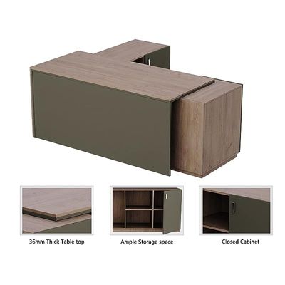 Specialties L Shaped Workstation Table with Storage Shelves and Cabinet for Home &amp; Office - Contemporary Style L Shaped Computer Desk Truffle Davos Oak-Lava Grey