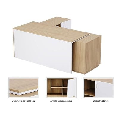 Specialties L Shaped Workstation Table with Storage Shelves and Cabinet for Home &amp; Office - Contemporary Style L Shaped Computer Desk Coco Bolo-Premium White