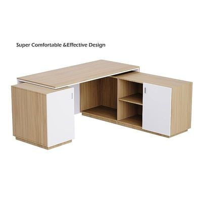 Specialties L Shaped Workstation Table with Storage Shelves and Cabinet for Home &amp; Office - Contemporary Style L Shaped Computer Desk Coco Bolo-Premium White