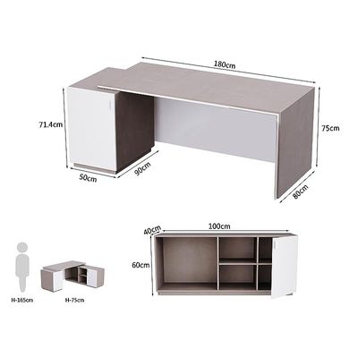 Specialties L Shaped Workstation Table with Storage Shelves and Cabinet for Home &amp; Office - Contemporary Style L Shaped Computer Desk Light Concrete-Premium White