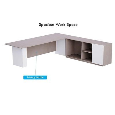 L Shaped Workstation Table with Storage Shelves and Cabinet for Home &amp; Office Used L Shaped Computer (Light Concrete/White)