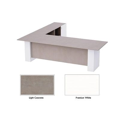 L Shaped Workstation Table with Storage Shelves and Cabinet for Home &amp; Office Used L Shaped Computer (Light Concrete/White)