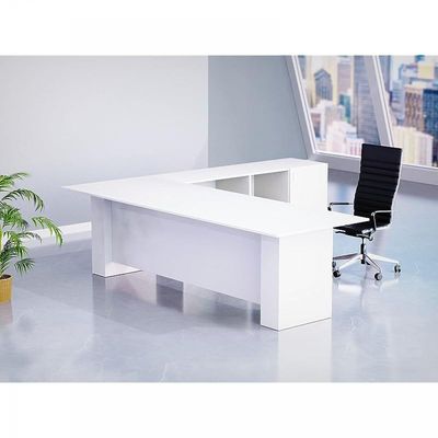 L Shaped Workstation Table with Storage Shelves and Cabinet for Home &amp; Office Used L Shaped Computer (Premium White)