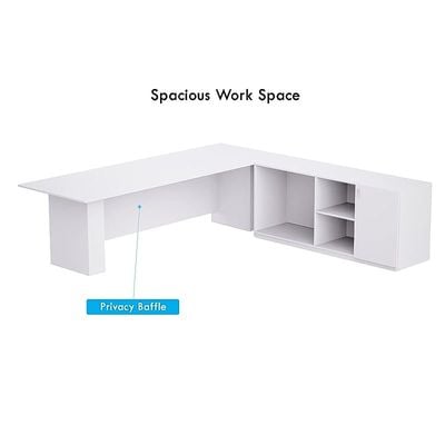 L Shaped Workstation Table with Storage Shelves and Cabinet for Home &amp; Office Used L Shaped Computer (Premium White)