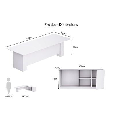 L Shaped Workstation Table with Storage Shelves and Cabinet for Home &amp; Office Used L Shaped Computer (Premium White)