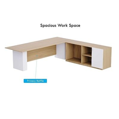 L Shaped Workstation Table with Storage Shelves and Cabinet for Home &amp; Office Used L Shaped Computer (Coco Bolo/White)