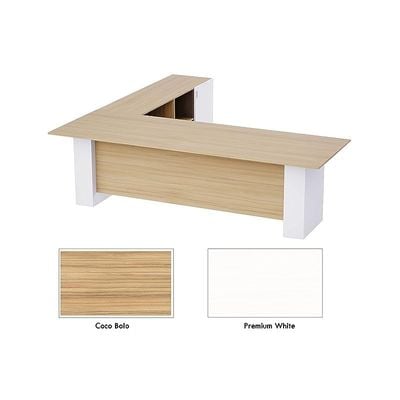 L Shaped Workstation Table with Storage Shelves and Cabinet for Home &amp; Office Used L Shaped Computer (Coco Bolo/White)