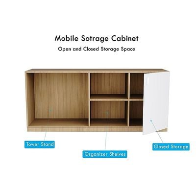 L Shaped Workstation Table with Storage Shelves and Cabinet for Home &amp; Office Used L Shaped Computer (Coco Bolo/White)