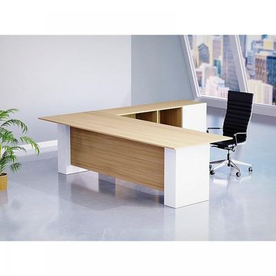 L Shaped Workstation Table with Storage Shelves and Cabinet for Home &amp; Office Used L Shaped Computer (Coco Bolo/White)