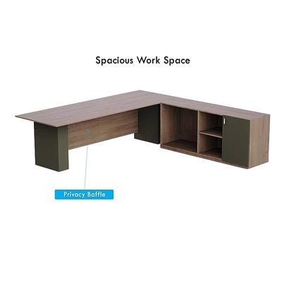 L Shaped Workstation Table with Storage Shelves and Cabinet for Home &amp; Office Used L Shaped Computer (Truffle Davos Oak/Lava Grey)