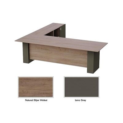 L Shaped Workstation Table with Storage Shelves and Cabinet for Home &amp; Office Used L Shaped Computer (Truffle Davos Oak/Lava Grey)