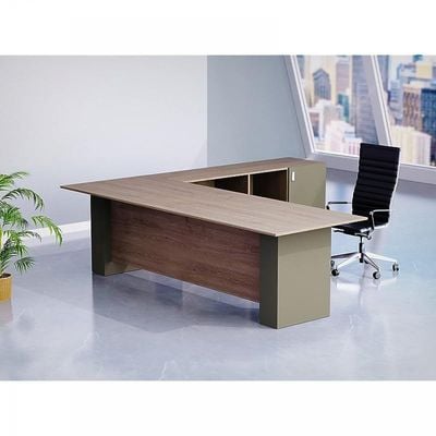 L Shaped Workstation Table with Storage Shelves and Cabinet for Home &amp; Office Used L Shaped Computer (Truffle Davos Oak/Lava Grey)