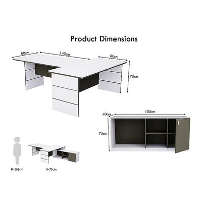 L Shaped Table with Storage Shelves and Cabinet for Desk Sturdy Home Office PC Laptop Workstation Gaming Computer Desk (Premium White/Lava Grey)