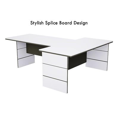 L Shaped Table with Storage Shelves and Cabinet for Desk Sturdy Home Office PC Laptop Workstation Gaming Computer Desk (Premium White/Lava Grey)