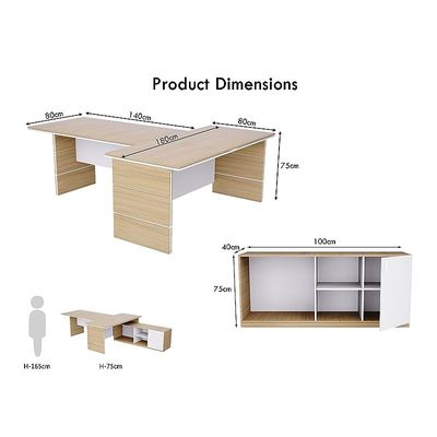 L Shaped Table with Storage Shelves and Cabinet for Desk Sturdy Home Office PC Laptop Workstation Gaming Computer Desk (Coco Bolo/Premium White)