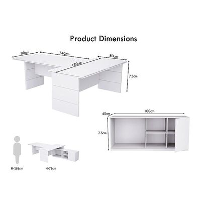 L Shaped Table with Storage Shelves and Cabinet for Desk Sturdy Home Office PC Laptop Workstation Gaming Computer Desk (Premium White)