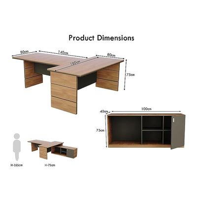 L Shaped Table with Storage Shelves and Cabinet for Desk Sturdy Home Office PC Laptop Workstation Gaming Computer Desk (Natural Dijon Walnut/Lava Grey)