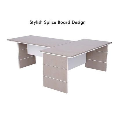 L Shaped Table with Storage Shelves and Cabinet for Desk Sturdy Home Office PC Laptop Workstation Gaming Computer Desk (Light Concrete/Premium White)