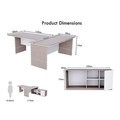 L Shaped Table with Storage Shelves and Cabinet for Desk Sturdy Home Office PC Laptop Workstation Gaming Computer Desk (Light Concrete/Premium White)