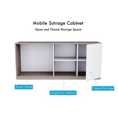 L Shaped Table with Storage Shelves and Cabinet for Desk Sturdy Home Office PC Laptop Workstation Gaming Computer Desk (Light Concrete/Premium White)