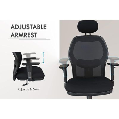 Ergonomic Adjustable Office Chair with Adjustable Arm Rests, Lumbar Support, Contoured Back, and Seat Cushion - Comfortable Seating Solution for Office and Home - Black