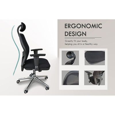 Ergonomic Adjustable Office Chair with Adjustable Arm Rests, Lumbar Support, Contoured Back, and Seat Cushion - Comfortable Seating Solution for Office and Home - Black