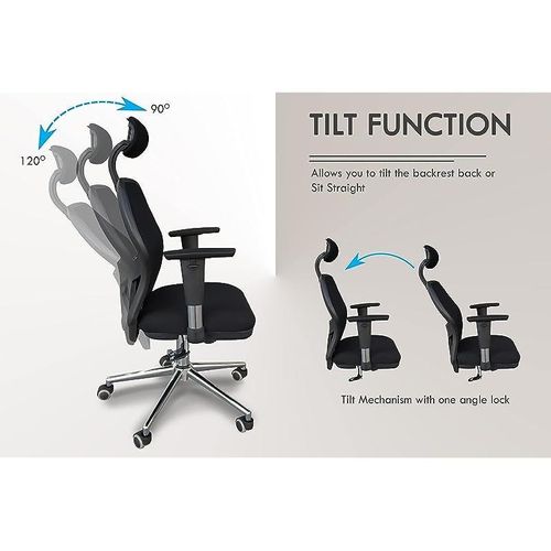 Ergonomic Adjustable Office Chair with Adjustable Arm Rests, Lumbar Support, Contoured Back, and Seat Cushion - Comfortable Seating Solution for Office and Home - Black