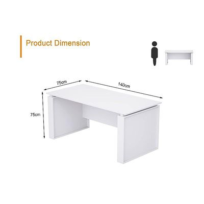 Modern Executive Office Workstation Table, Home Office Computer and Laptop Desk Featured with Wooden Finish (Premium White, 140cm)