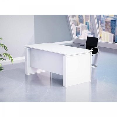 Modern Executive Office Workstation Table, Home Office Computer and Laptop Desk Featured with Wooden Finish (Premium White, 140cm)