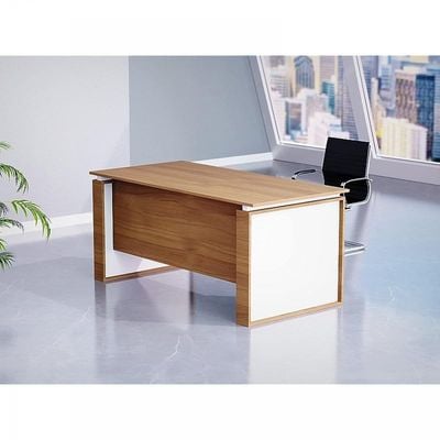 Modern Executive Office Workstation Table, Home Office Computer and Laptop Desk Featured with Wooden Finish (Natural Dijon Walnut/White, 140cm)