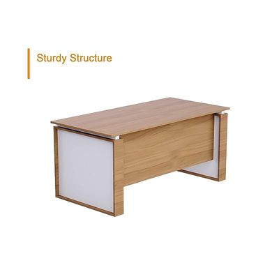 Modern Executive Office Workstation Table, Home Office Computer and Laptop Desk Featured with Wooden Finish (Natural Dijon Walnut/White, 140cm)