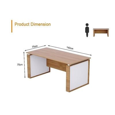 Modern Executive Office Workstation Table, Home Office Computer and Laptop Desk Featured with Wooden Finish (Natural Dijon Walnut/White, 140cm)