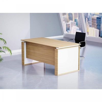 Modern Executive Office Workstation Table, Home Office Computer and Laptop Desk Featured with Wooden Finish (Coco Bolo/White, 140cm)